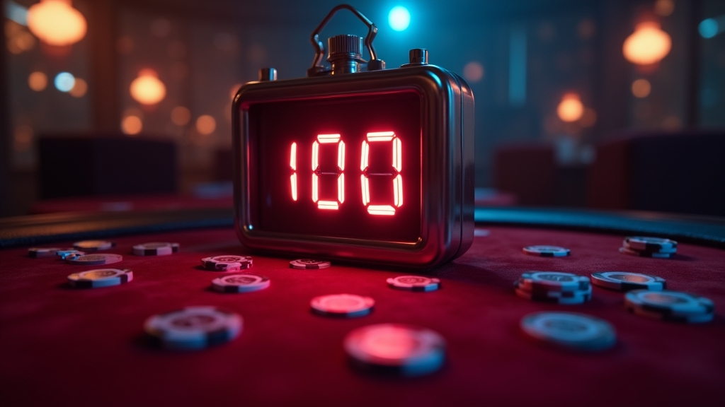 Casino payout countdown with digital clock and cashout queue in neon lighting