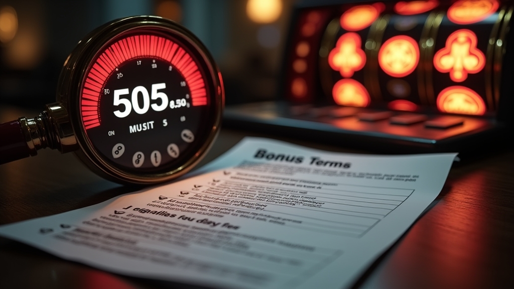 Wagering meter and bonus terms sheet on a casino review desk
