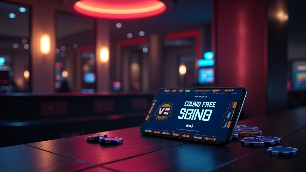 Free spins voucher and verification screen beside casino chips