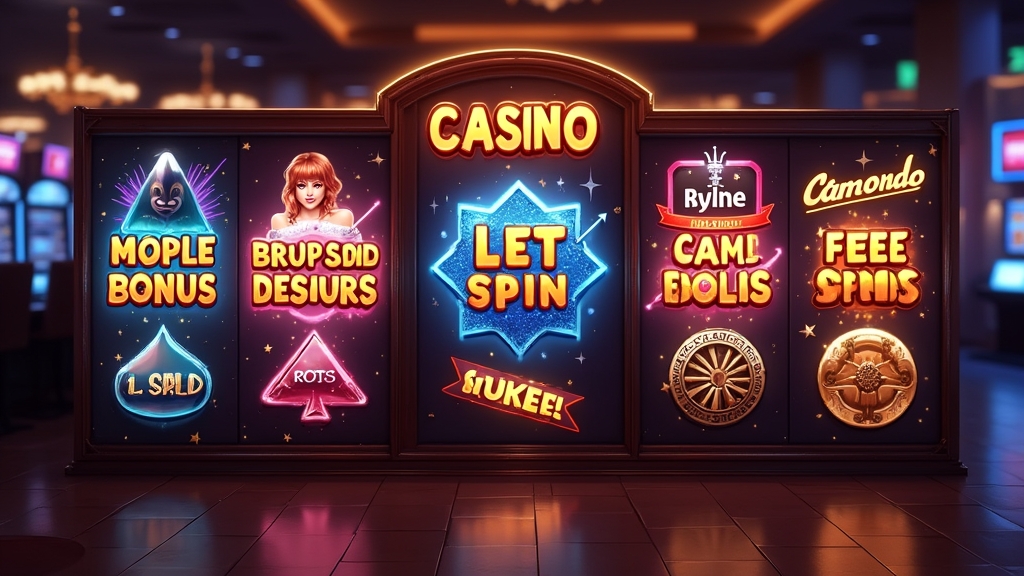 Casino promotions board showing rotating bonus banners and free spin icons